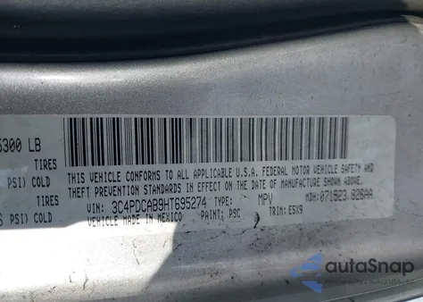 2017 Dodge Journey Se z USA, uszkodzony, nr VIN 3C4PDCAB9HT695274